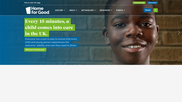 Screenshot of the Home For Good website