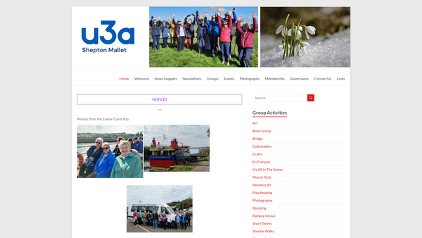 Screenshot of the Shepton Mallet U3A website