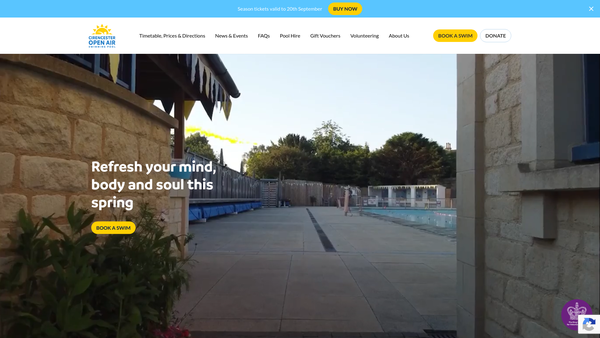 Screenshot of the Cirencester Open Air Swimming Pool Association website