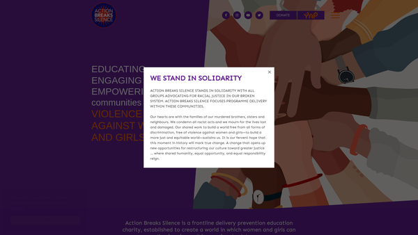 Screenshot of the Action Breaks Silence website