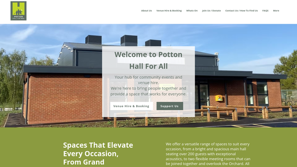 Screenshot of the Potton Hall For All website