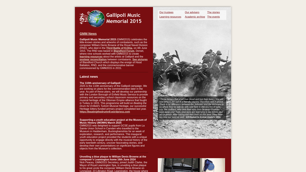 Screenshot of the Gallipoli Music Memorial 2015 (Gmm2015) website