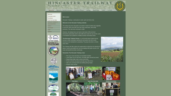 Screenshot of the Hincaster Trailway Group website