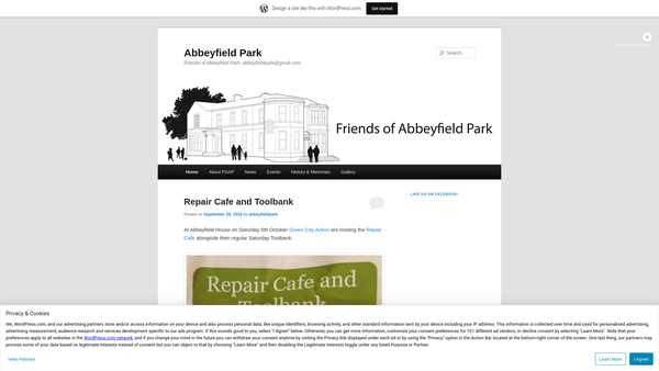 Screenshot of the Friends of Abbeyfield Park website