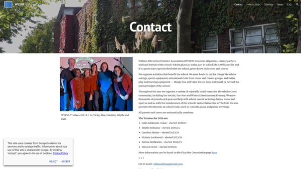 Screenshot of the William Ellis School Parents Association website