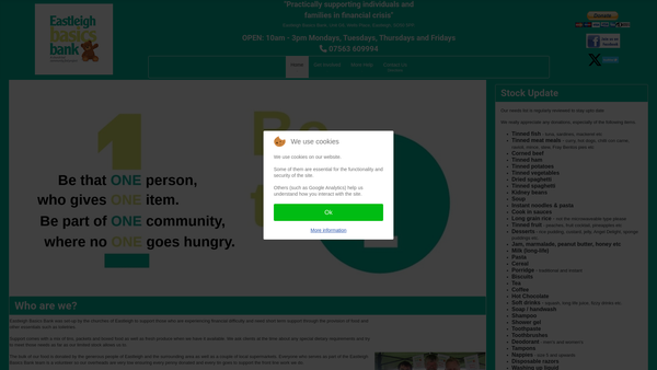 Screenshot of the Eastleigh Basics Bank website