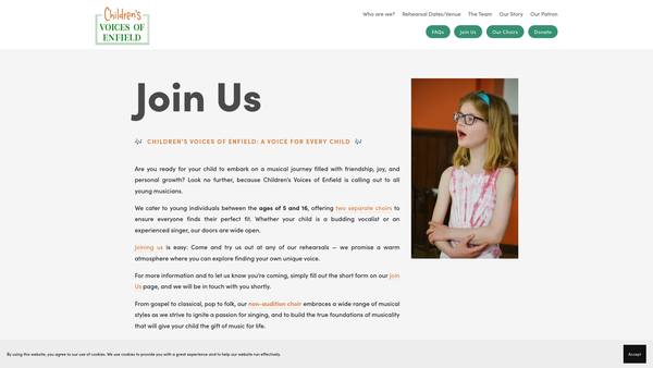 Screenshot of the Children's Voices of Enfield website