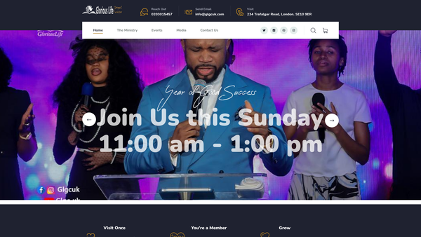Screenshot of the Glorious Life Gospel Centre website