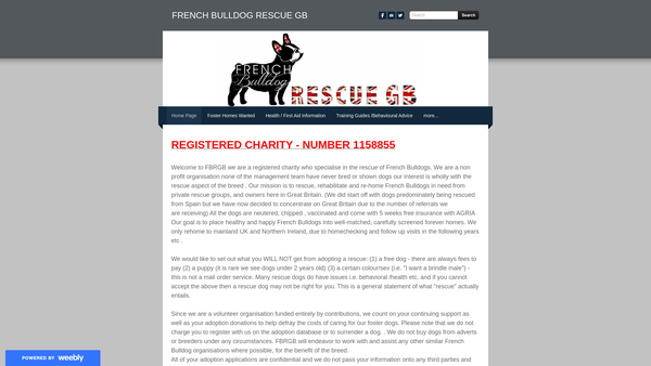 Screenshot of the French Bulldog Rescue GB website