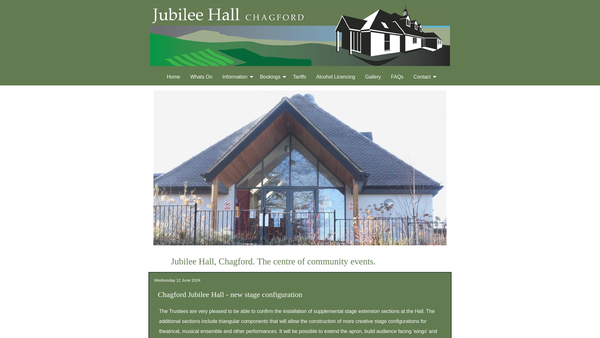Screenshot of the Chagford Jubilee Hall Trust website