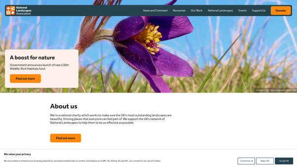 Screenshot of the National Landscapes Association website