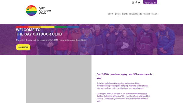 Screenshot of the Gay Outdoor Club Limited website