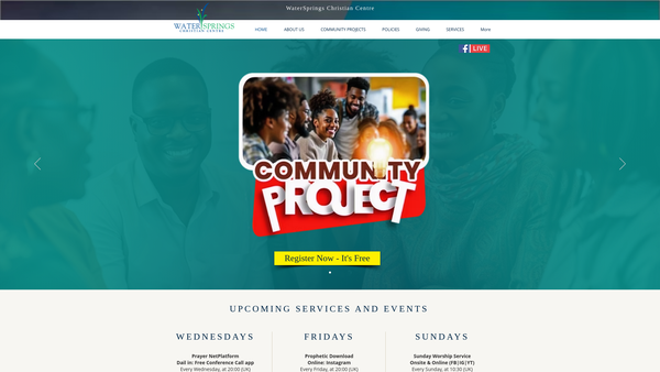 Screenshot of the Watersprings Christian Centre website