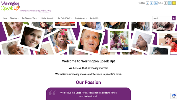 Screenshot of the Warrington Speak Up website