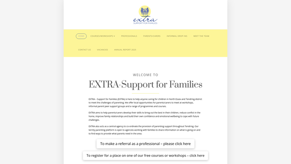 Screenshot of the Extra - Support For Families website
