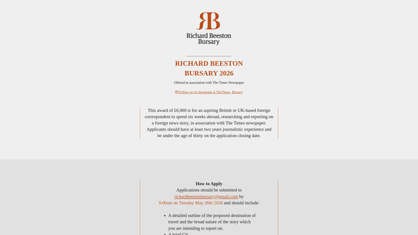 Screenshot of the The Richard Beeston Bursary Trust website