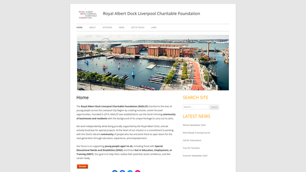 Screenshot of the The Royal Albert Dock Liverpool Charitable Foundation website
