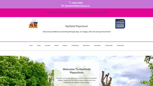 Screenshot of the Hartfield Playschool website