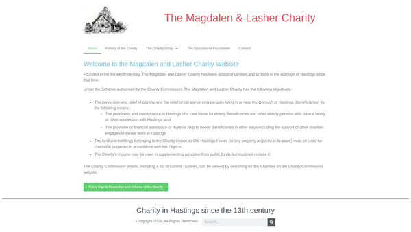 Screenshot of the Magdalen & Lasher Charity - Old Hastings House, Charitable Incorporated Organisation website