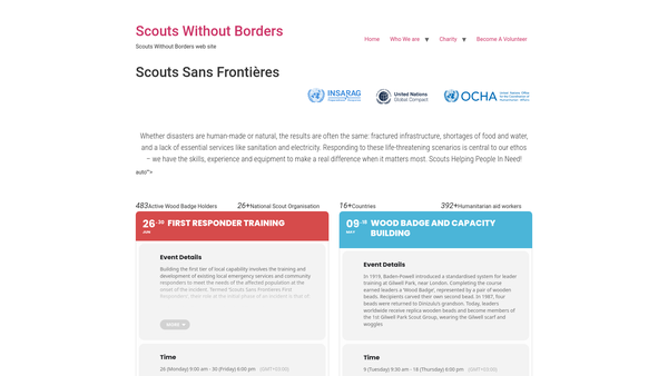 Screenshot of the Scouts Sans Frontières™ website