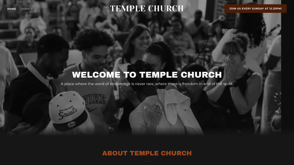Screenshot of the Temple Ministries website