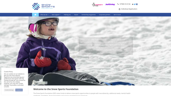 Screenshot of the The Snow Sports Foundation website