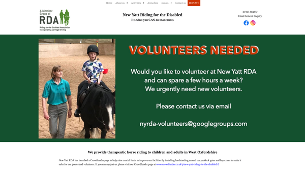 Screenshot of the New Yatt Riding For The Disabled website