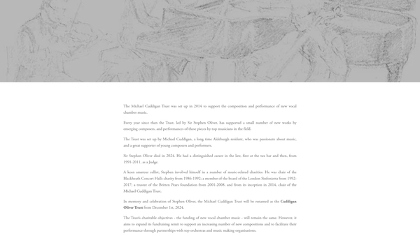 Screenshot of the The Cuddigan Oliver Trust website