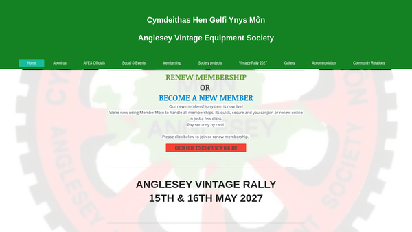 Screenshot of the Anglesey Vintage Equipment Society website