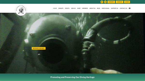 Screenshot of the The Historical Diving Society website
