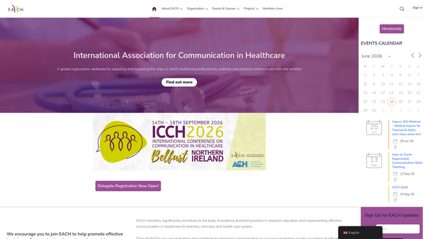Screenshot of the Each:international Association For Communication In Healthcare website