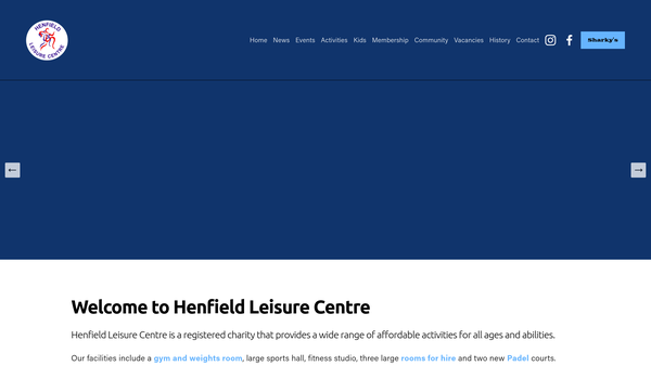 Screenshot of the Henfield Leisure Centre website
