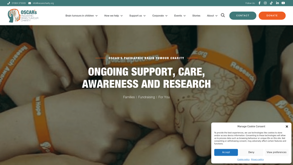 Screenshot of the Oscar's Paediatric Brain Tumour Charity website