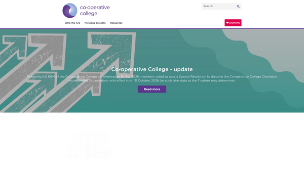 Screenshot of the The Co-Operative College website