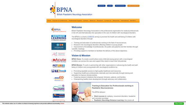 Screenshot of the British Paediatric Neurology Association website