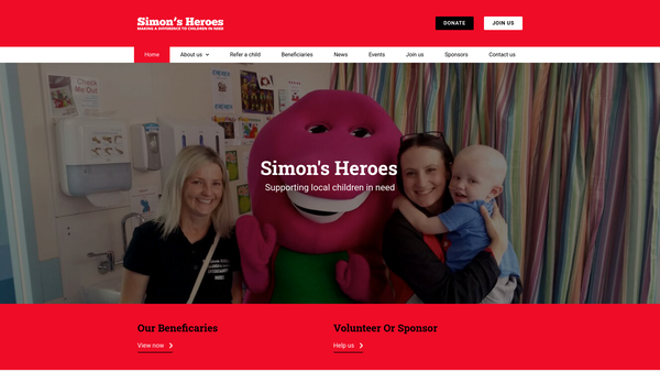Screenshot of the Simon's Heroes website