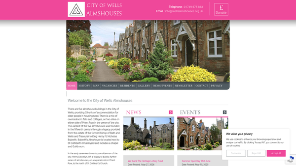 Screenshot of the City Of Wells Almshouses CIO website