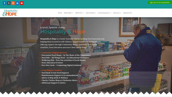 Screenshot of the Hospitality And Hope website