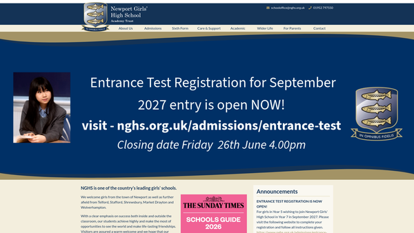 Screenshot of the Newport Girls' High School Parent Teacher Association website