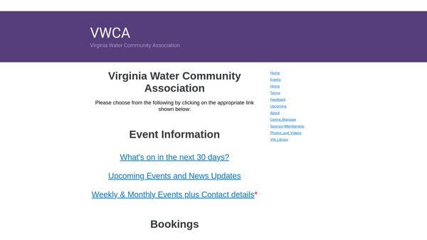 Screenshot of the Virginia Water Community Partnered Library Limited website