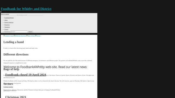 Screenshot of the Foodbank For Whitby And District website