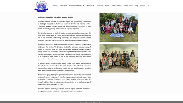 Screenshot of the Bracknell Nepalese Society website