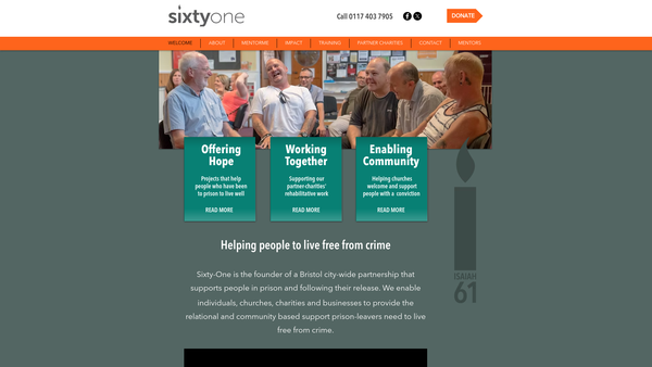 Screenshot of the Sixty-One website