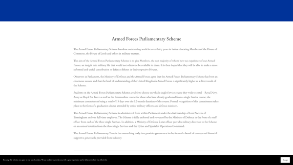 Screenshot of the Armed Forces Parliamentary Trust website