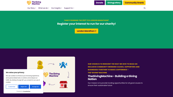 Screenshot of the Thegivingmachine website