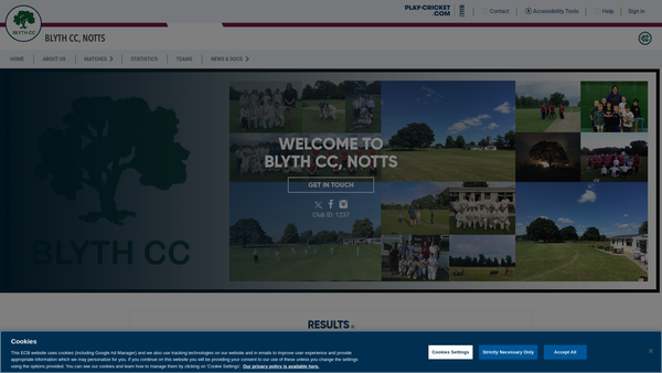 Screenshot of the Blyth Cricket Club, Nottinghamshire website
