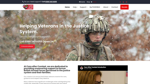Screenshot of the Care After Combat website