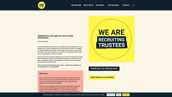 Screenshot of the The Labour Behind The Label Trust website