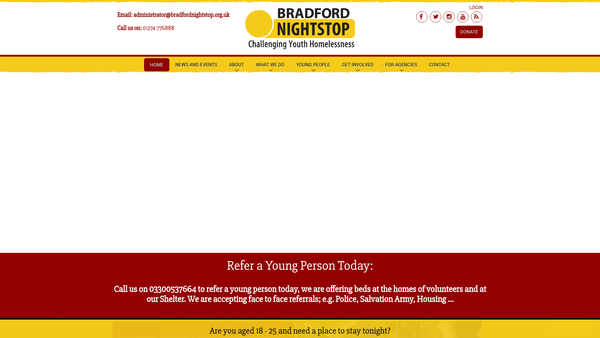 Screenshot of the Bradford Nightstop website