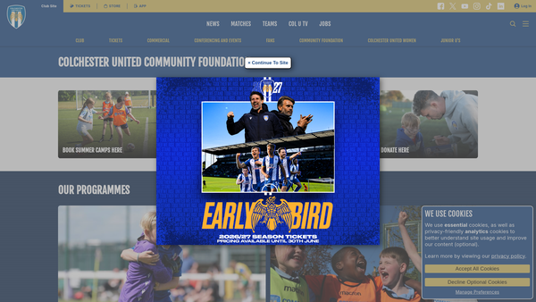 Screenshot of the Colchester United Community Foundation website